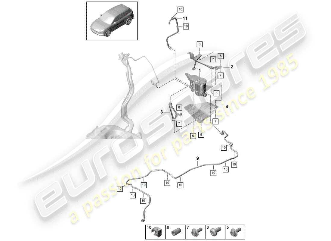 porsche 2019 (cayenne e3 9ya/9yb) schéma des pièces du réservoir d'émission par évaporation