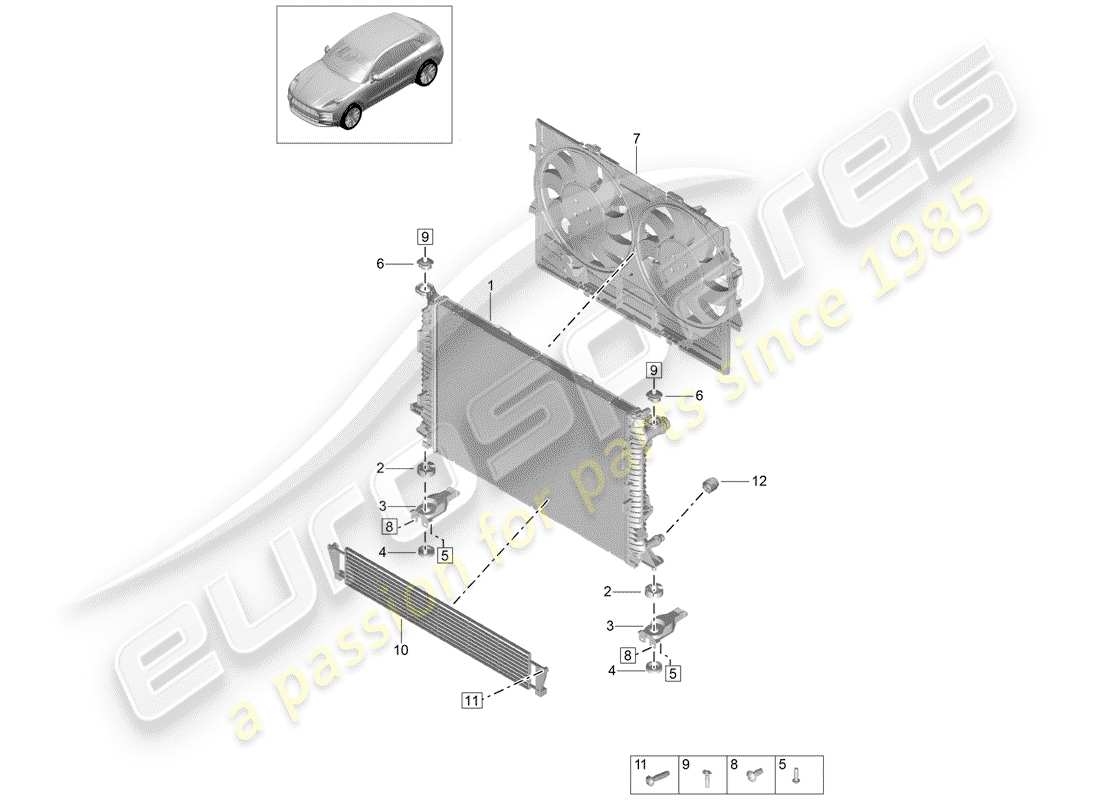 porsche 2019 (macan) schéma des pièces du radiateur