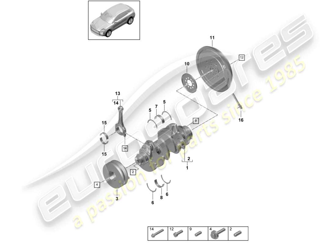 porsche 2019 (macan) bielle de vilebrequin volant bimasse schéma des pièces
