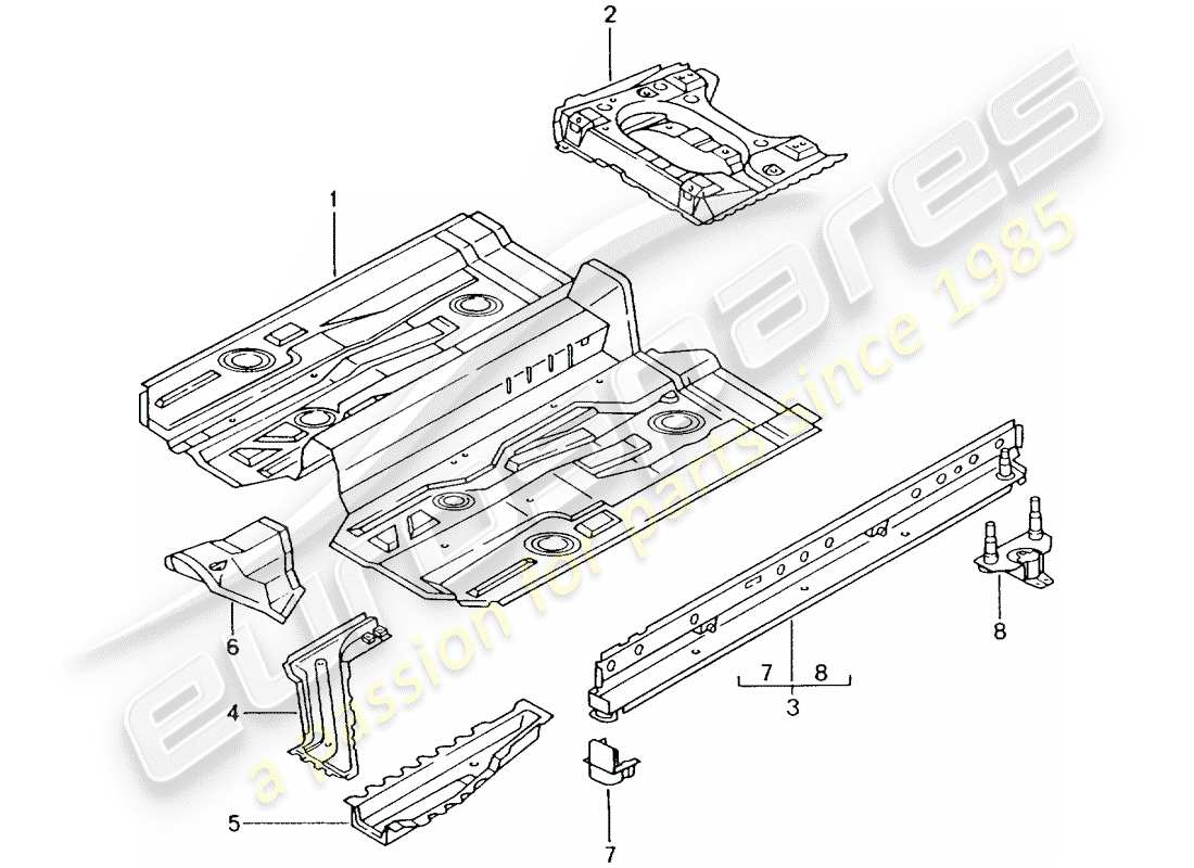 porsche 2001 (996 turbo / gt2) schéma des pièces du plancher
