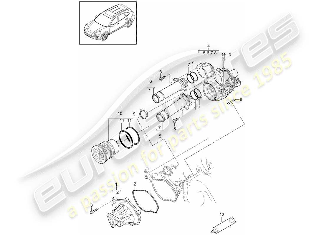 porsche 2017 (cayenne e2 92a) pompe à eau schéma des pièces