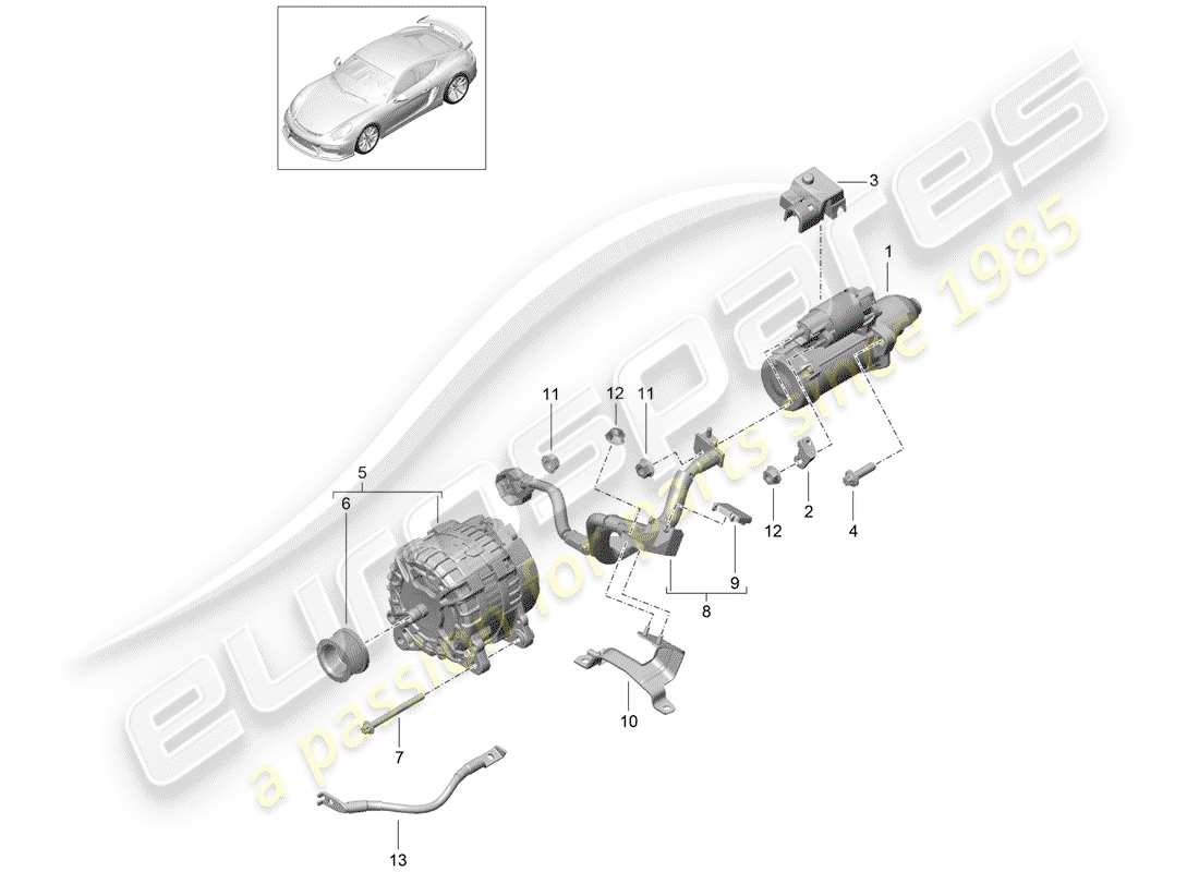 porsche 2016 (981 cayman gt4) schéma des pièces du démarreur