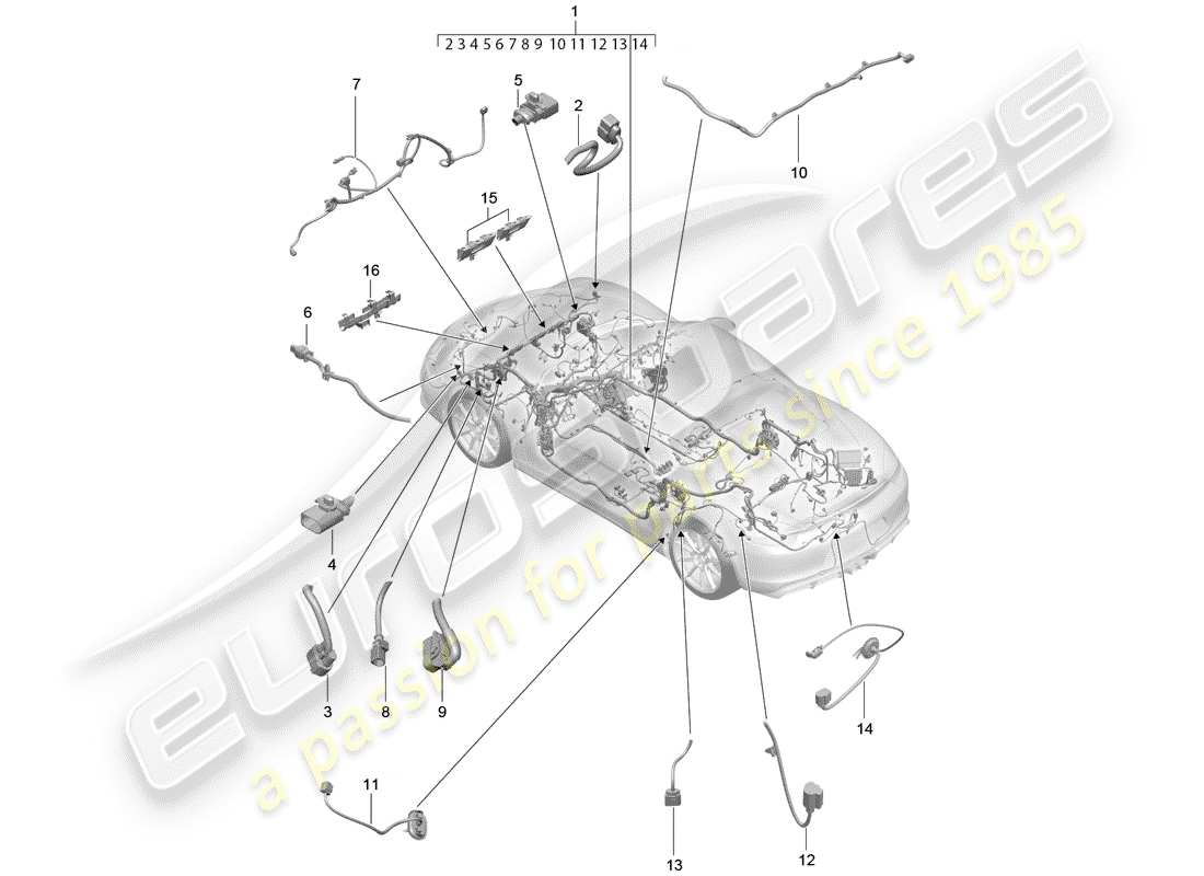 porsche 2016 (981 boxster spyder) faisceaux de câbles schéma des pièces