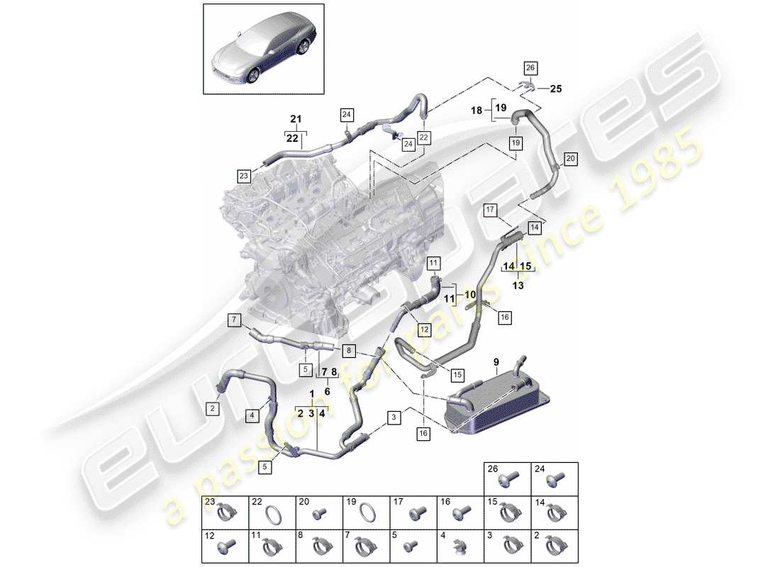 porsche 2019 (panamera 971-1) refroidissement par eau schéma des pièces