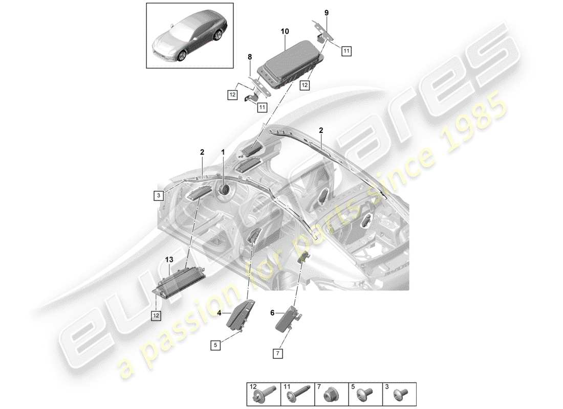 porsche 2019 (panamera 971-1) schéma des pièces de l'airbag