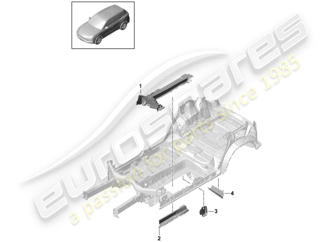porsche 2020 (cayenne e3 9ya/9yb) diagramme des pièces du cadre