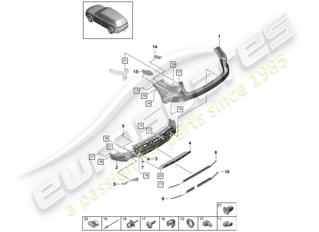 porsche 2020 (cayenne e3 9ya/9yb) schéma des pièces du pare-choc