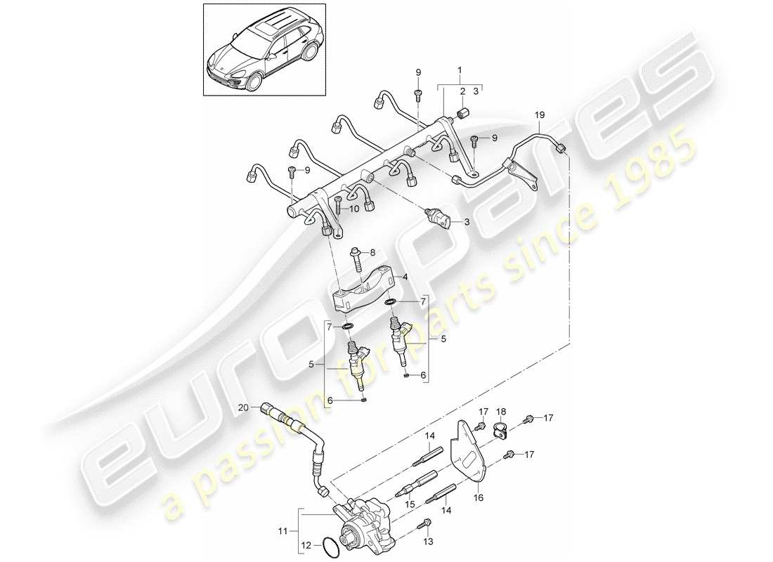 porsche 2011 (cayenne e2 92a) tuyau de collecte de carburant schéma des pièces
