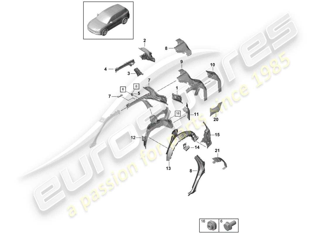 porsche 2019 (cayenne e3 9ya/9yb) panneau latéral schéma des pièces