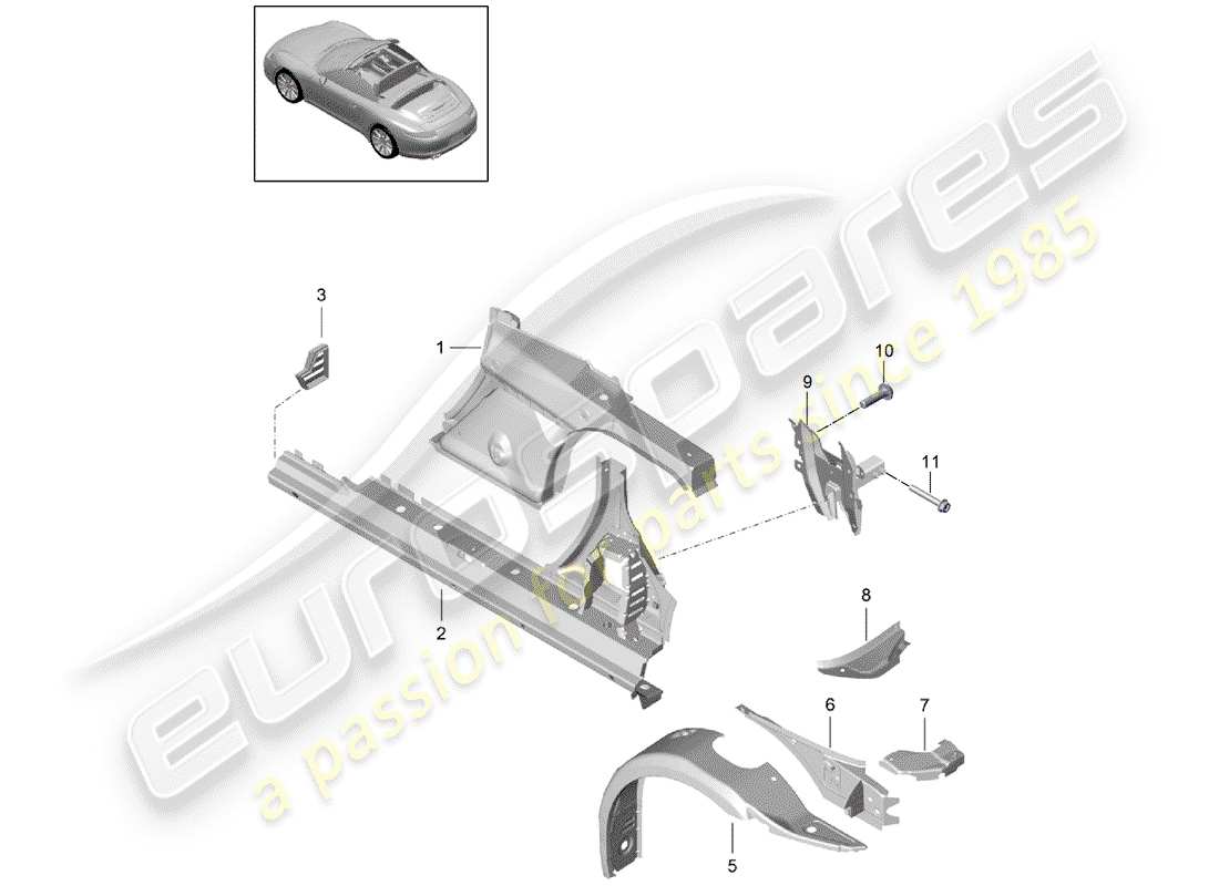 porsche 2013 (991-1) panneau latéral schéma des pièces