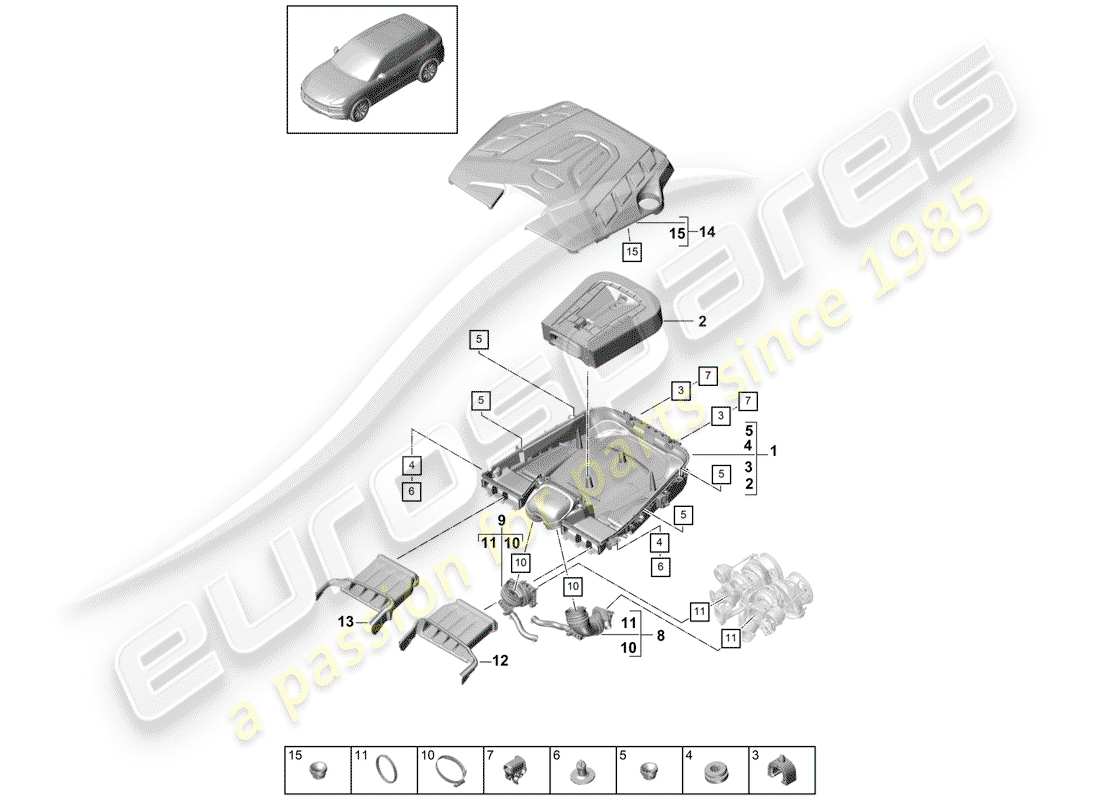 porsche 2020 (cayenne e3 9ya/9yb) filtre à air avec connexion schéma des pièces