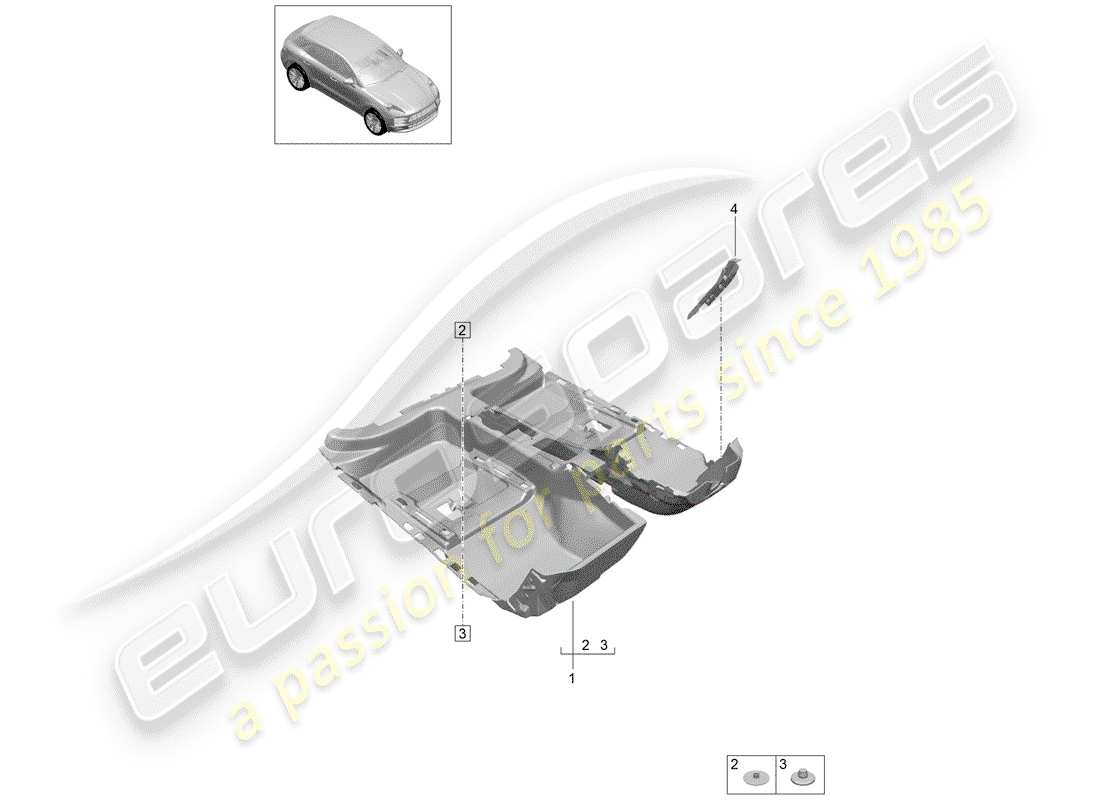 porsche 2019 (macan) couvercle de sol schéma des pièces