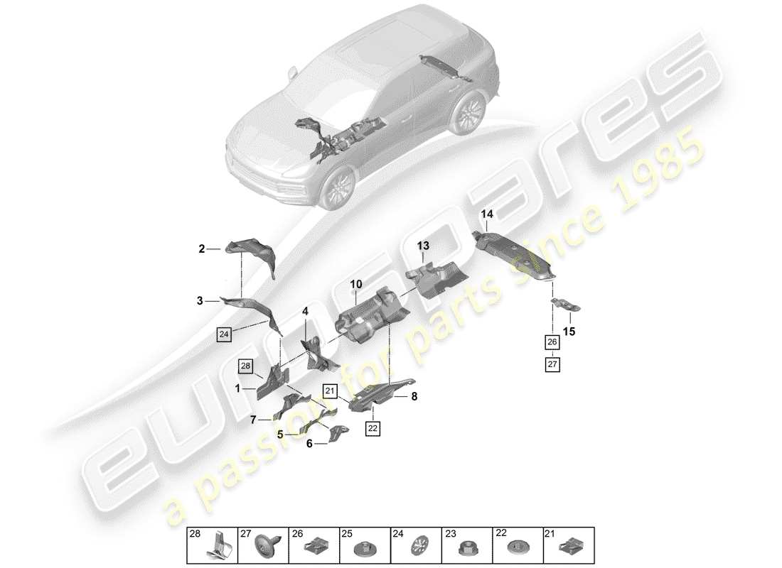 porsche 2020 (cayenne e3 9ya/9yb) déflecteur de chaleur schéma des pièces