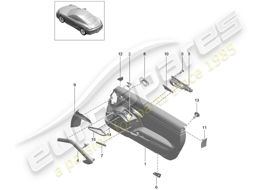 porsche 2014 (981 cayman) panneau de porte schéma des pièces