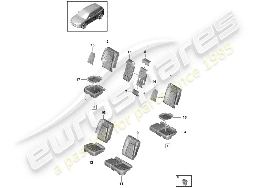 porsche 2019 (cayenne e3 9ya/9yb) siège schéma des pièces