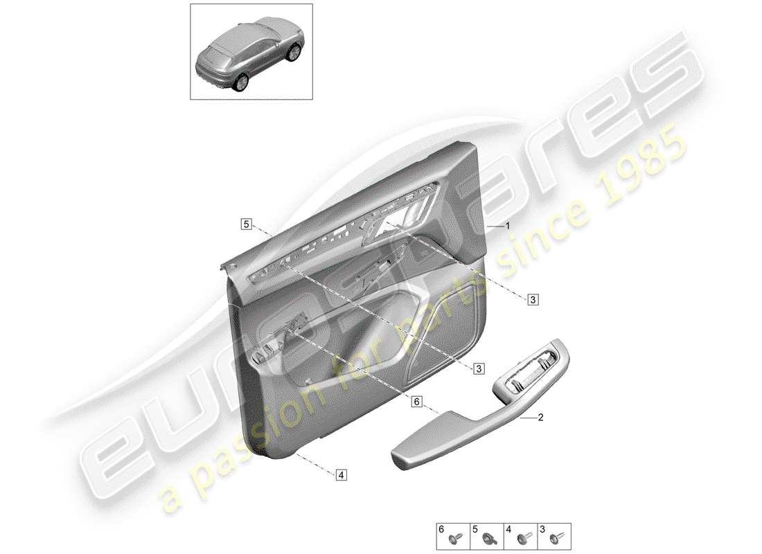 porsche 2019 (macan) panneaux de garniture de porte schéma des pièces