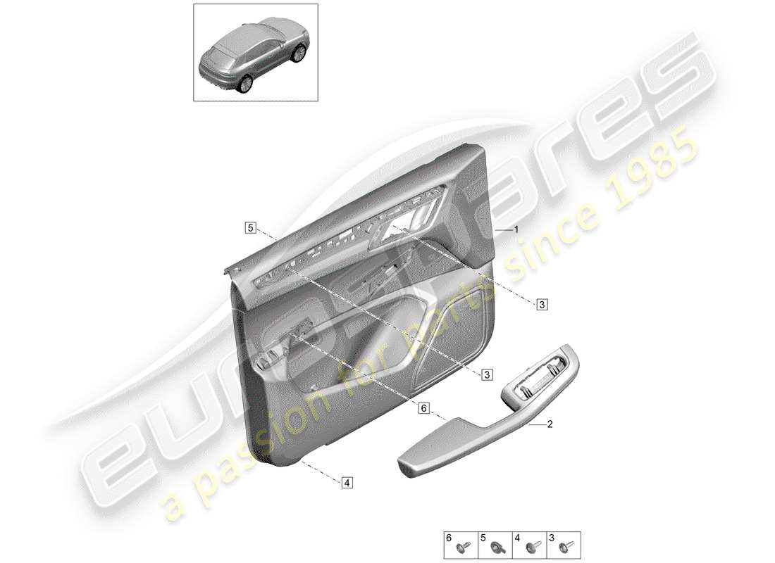 porsche 2019 (macan) panneaux de garniture de porte schéma des pièces