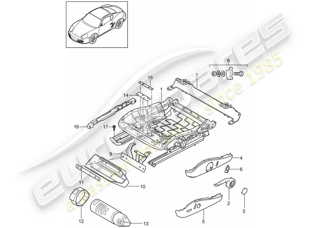 porsche 2012 (987 cayman) cadre de siège schéma des pièces