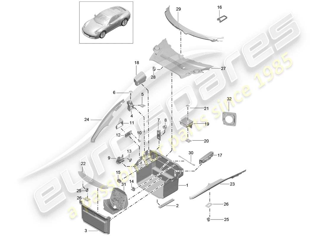 porsche 2017 (991-2) doublure de botte schéma des pièces