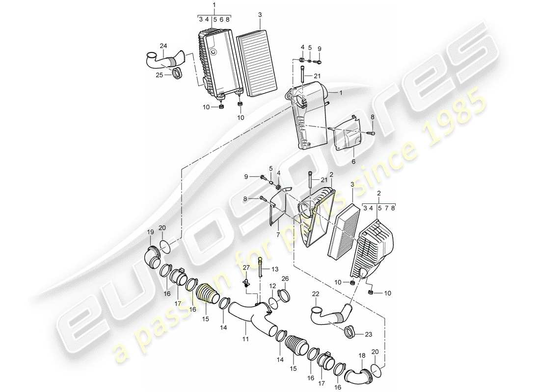 porsche 2008 (cayenne e1 9pa) système de filtre à air schéma des pièces