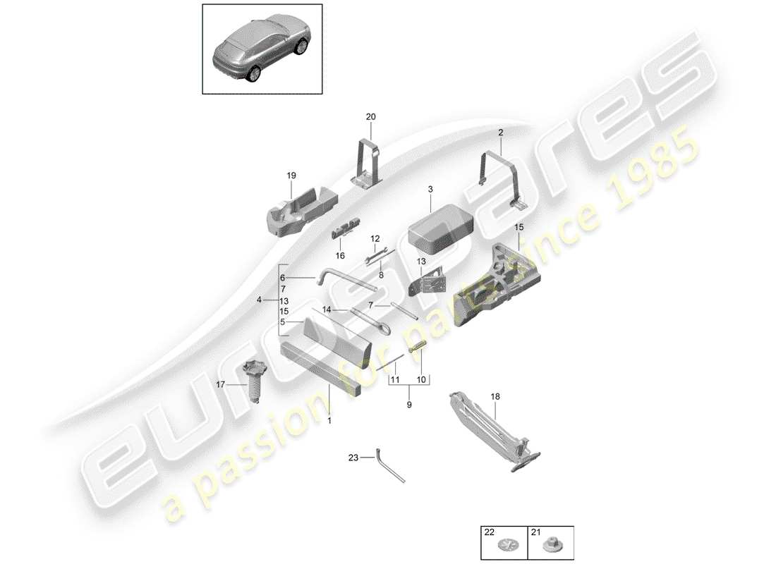porsche 2019 (macan) schéma des pièces de l'outil
