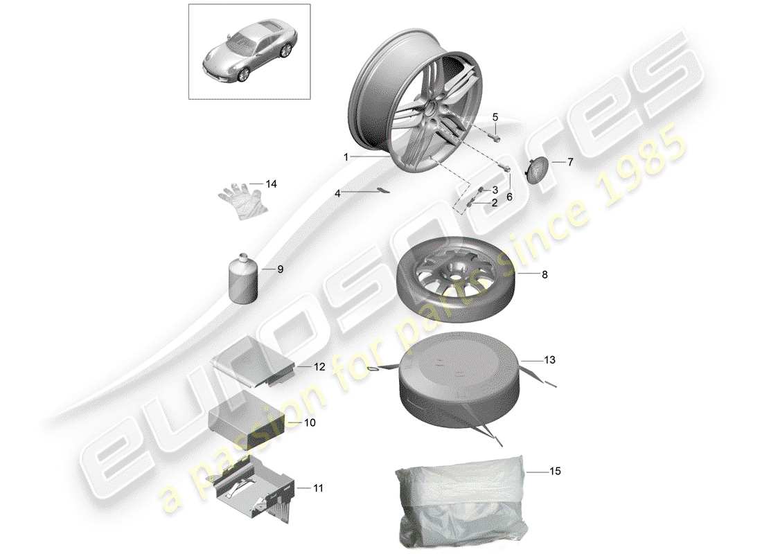 porsche 2014 (991-1) roues schéma des pièces
