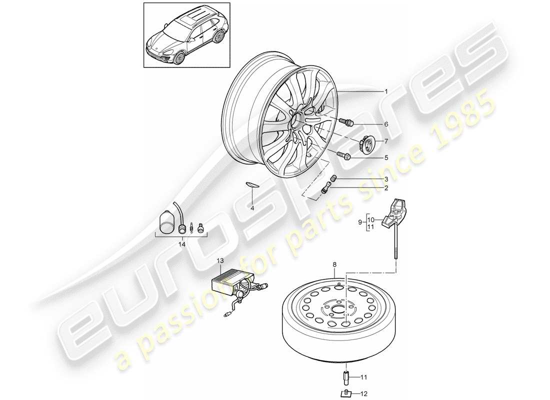 porsche 2011 (cayenne e2 92a) roues schéma des pièces