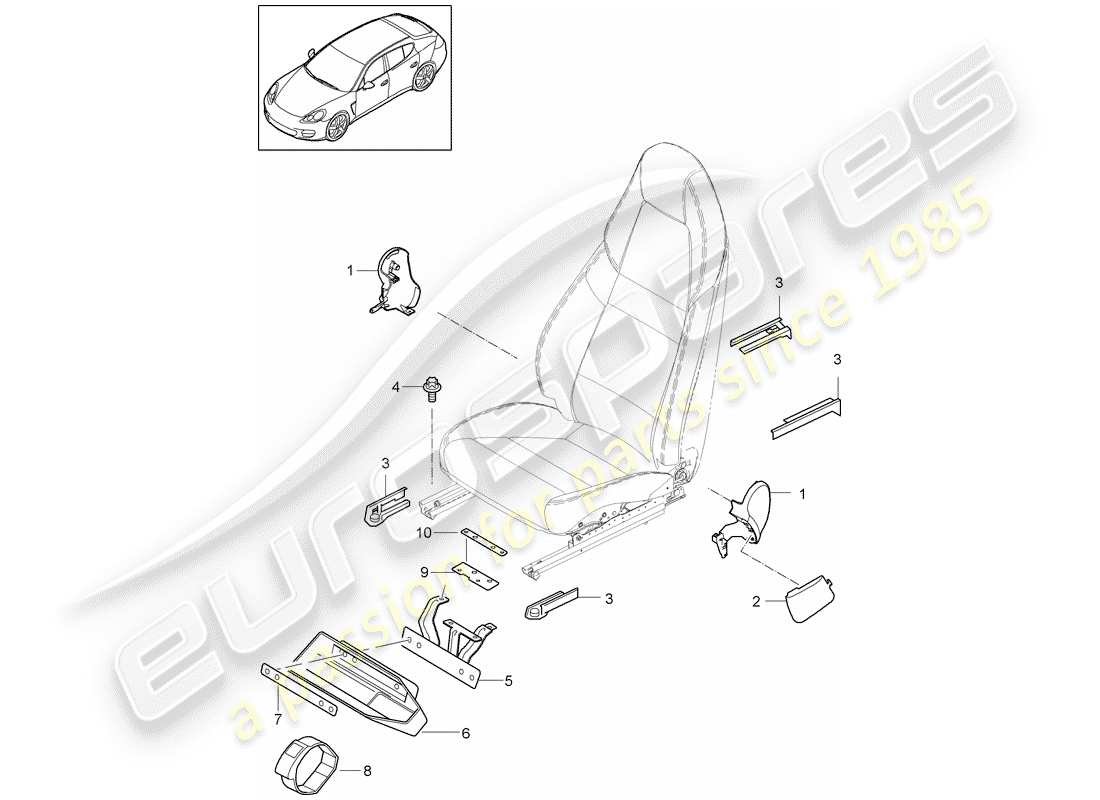 porsche 2010 (panamera 970) schéma des pièces du siège avant