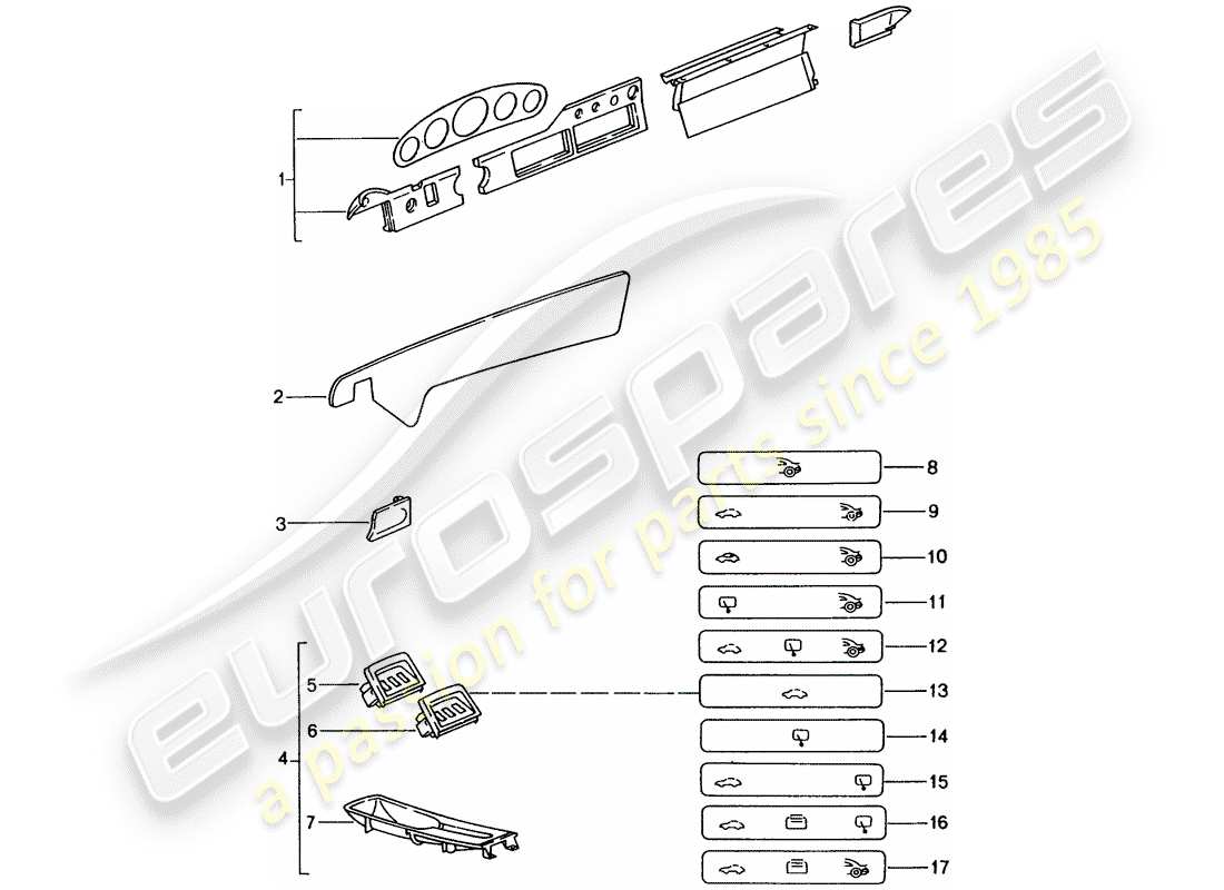 porsche 2012 (tequipment) compartiment pour les passagers schéma des pièces