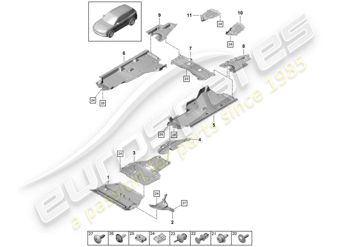 porsche 2019 (cayenne e3 9ya/9yb) diagramme des pièces de doublure