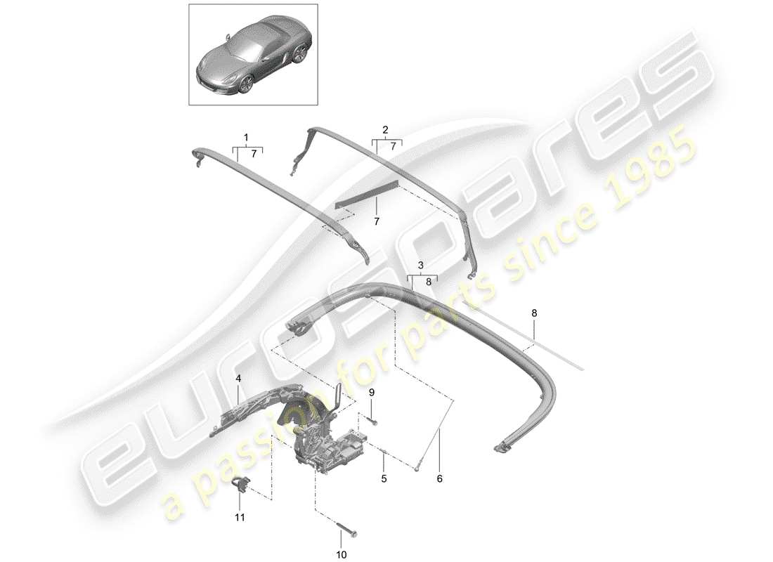 porsche 2012 (981 boxster) diagramme des pièces du cadre supérieur