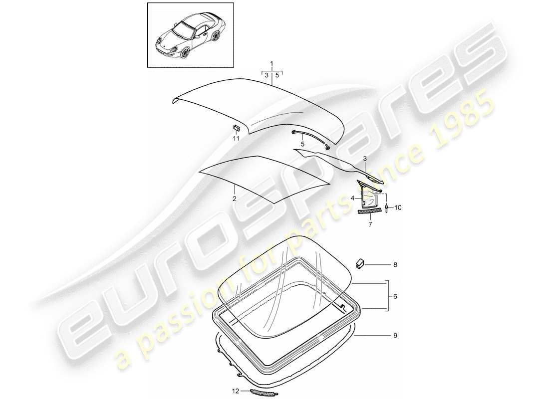 porsche 2011 (997-2) revêtement de capote schéma des pièces