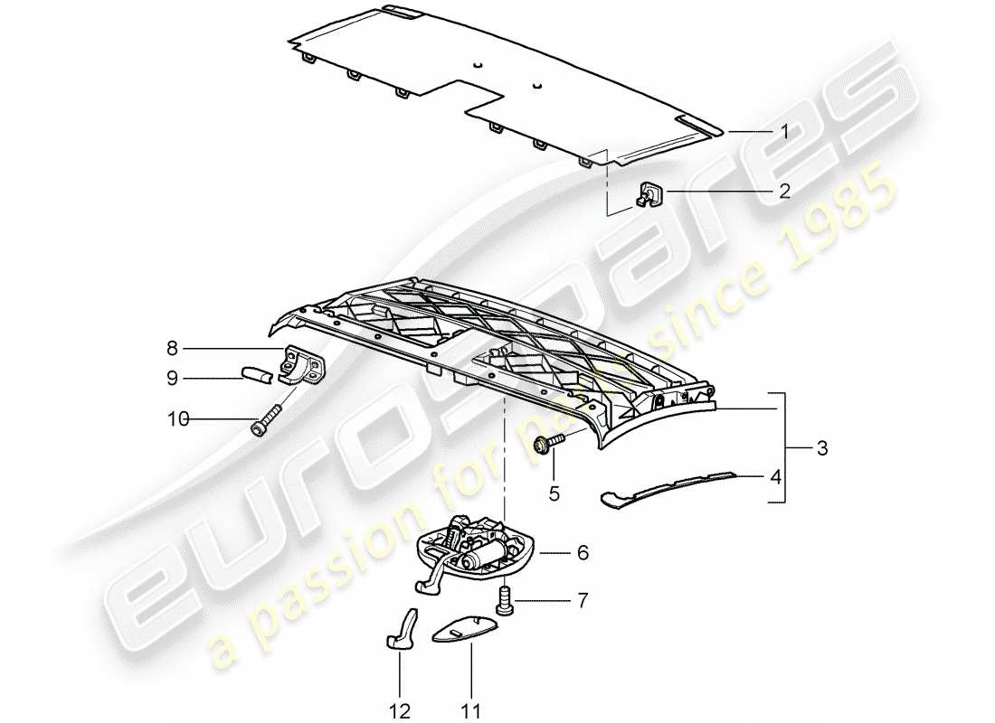 porsche 2004 (996) cadre supérieur - cadre de toit - catch schéma des pièces