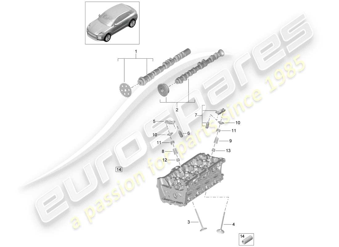 porsche 2019 (macan) arbre à cames, soupapes schéma des pièces