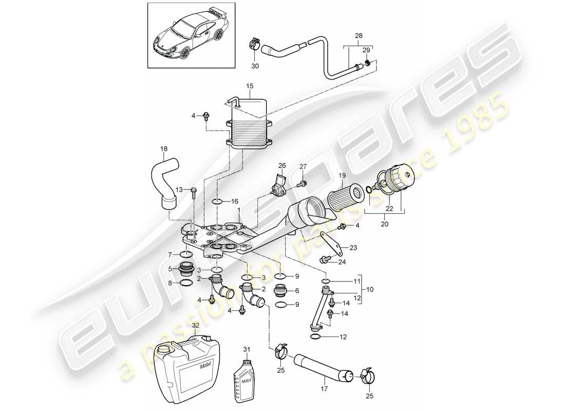 porsche 2008 (997-1 gt3) filtre à huile schéma des pièces