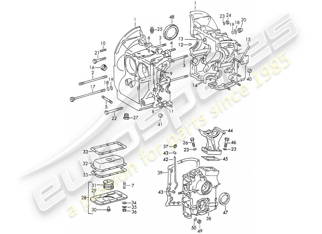 porsche 911/912 (1968) carter moteur - kit de réparation pour entretien - jeu de joints - voir illustration : vue eclatée