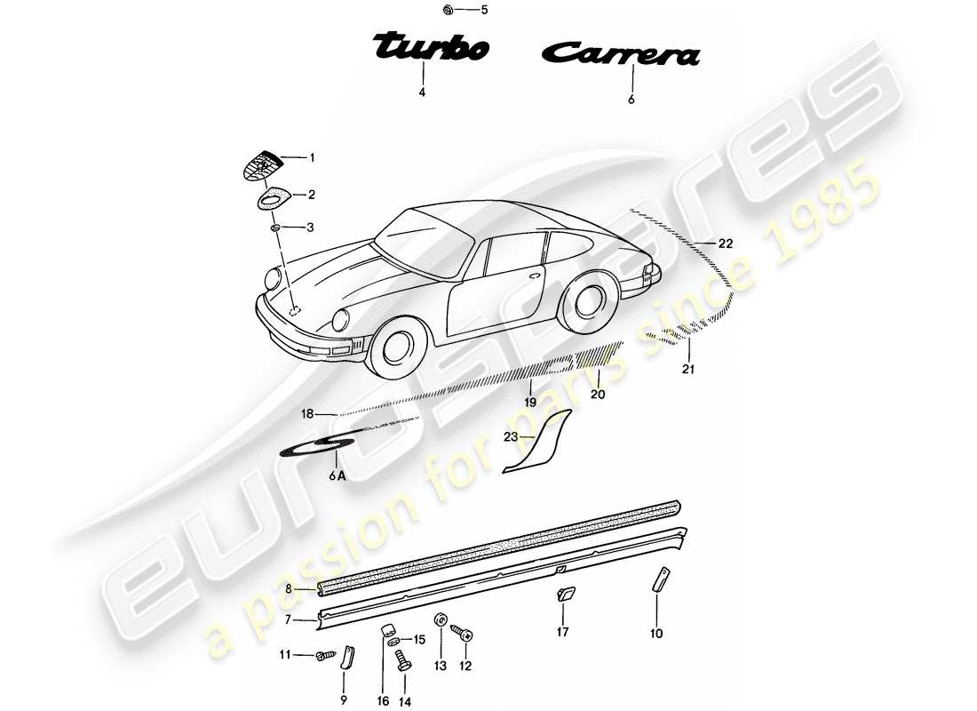porsche 1989 (911) équipements décoratifs schéma des pièces