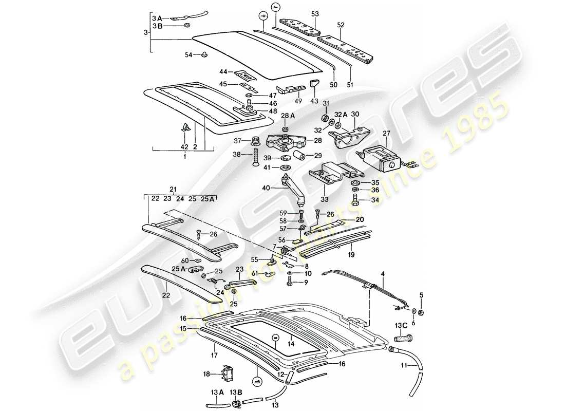 porsche 1988 (911) toit ouvrant schéma des pièces