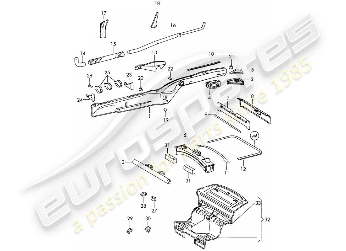 porsche 1965 (911/912) diagramme des pièces du cadre