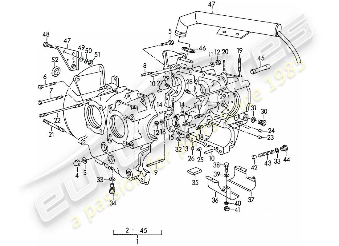 porsche 1959 (356/356a) carter moteur - m 90 501 >> 91 000 schéma des pièces