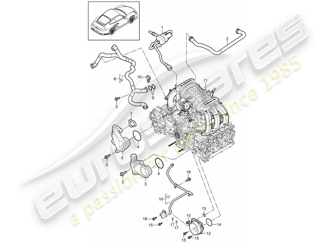 porsche 2011 (997-2 turbo / gt2 rs) carter moteur schéma des pièces