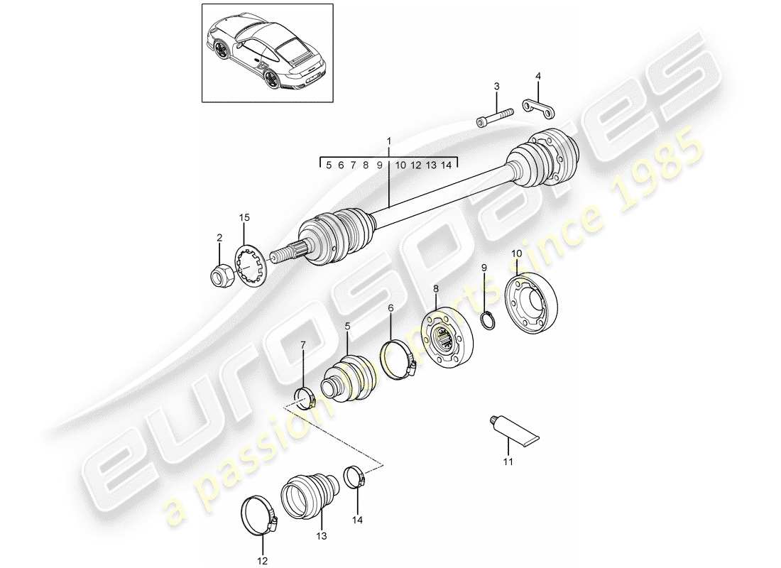 porsche 2011 (997-2 turbo / gt2 rs) arbre d'entraînement schéma des pièces