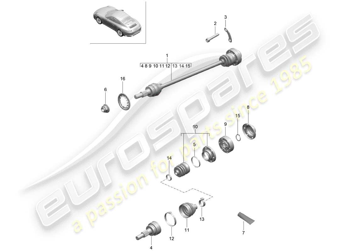 porsche 2017 (991-2) arbre d'entraînement schéma des pièces