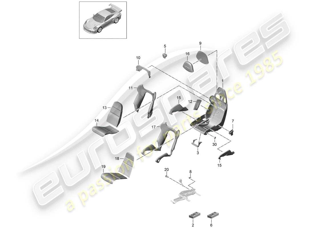 porsche 2014 (991-1 turbo) seat schéma des pièces