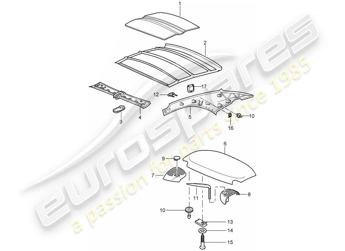 porsche 2005 (997-1) hard-top schéma des pièces