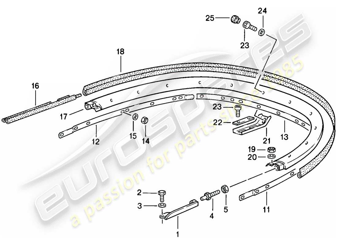 porsche 1985 (911) capot - support - pièces individuelles schéma des pièces