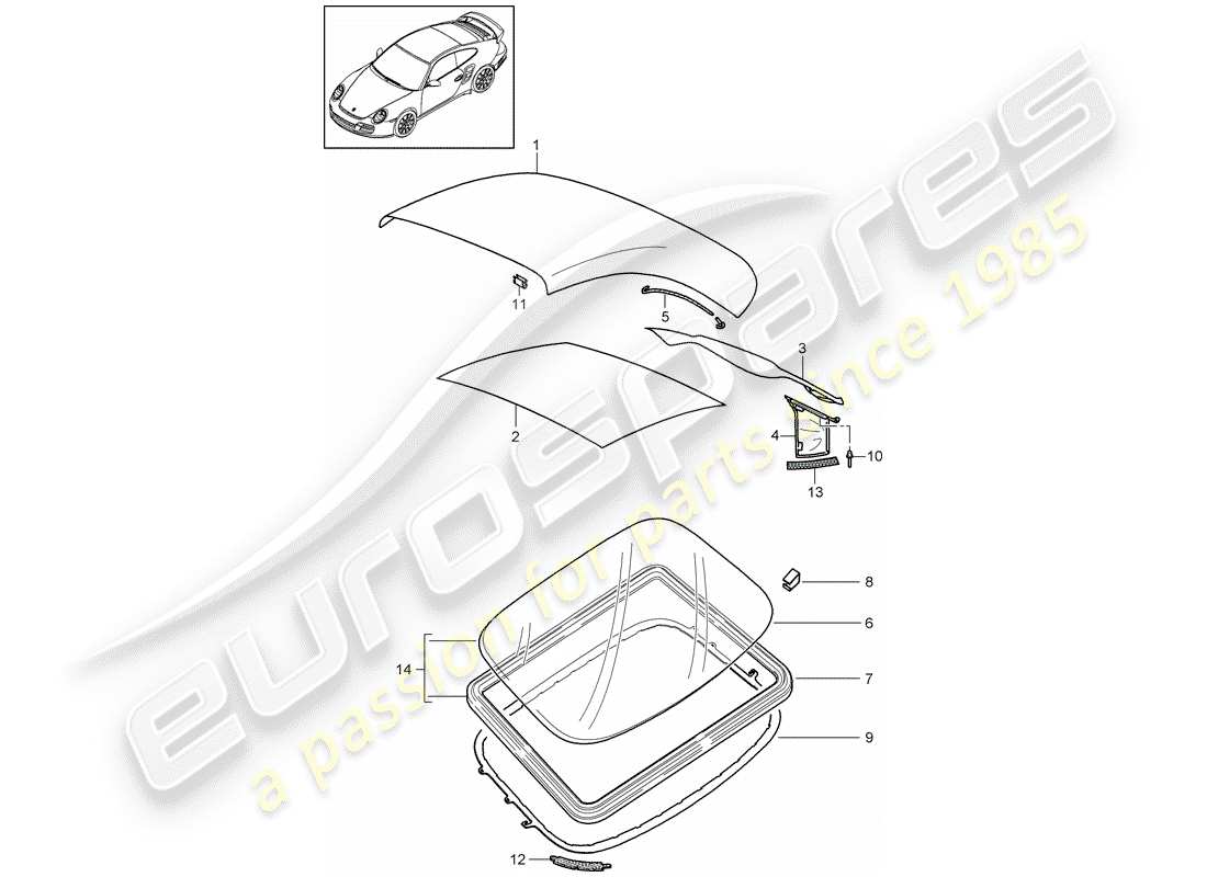 porsche 2009 997-2 turbo / gt2 couvercle supérieur convertible schéma des pièces