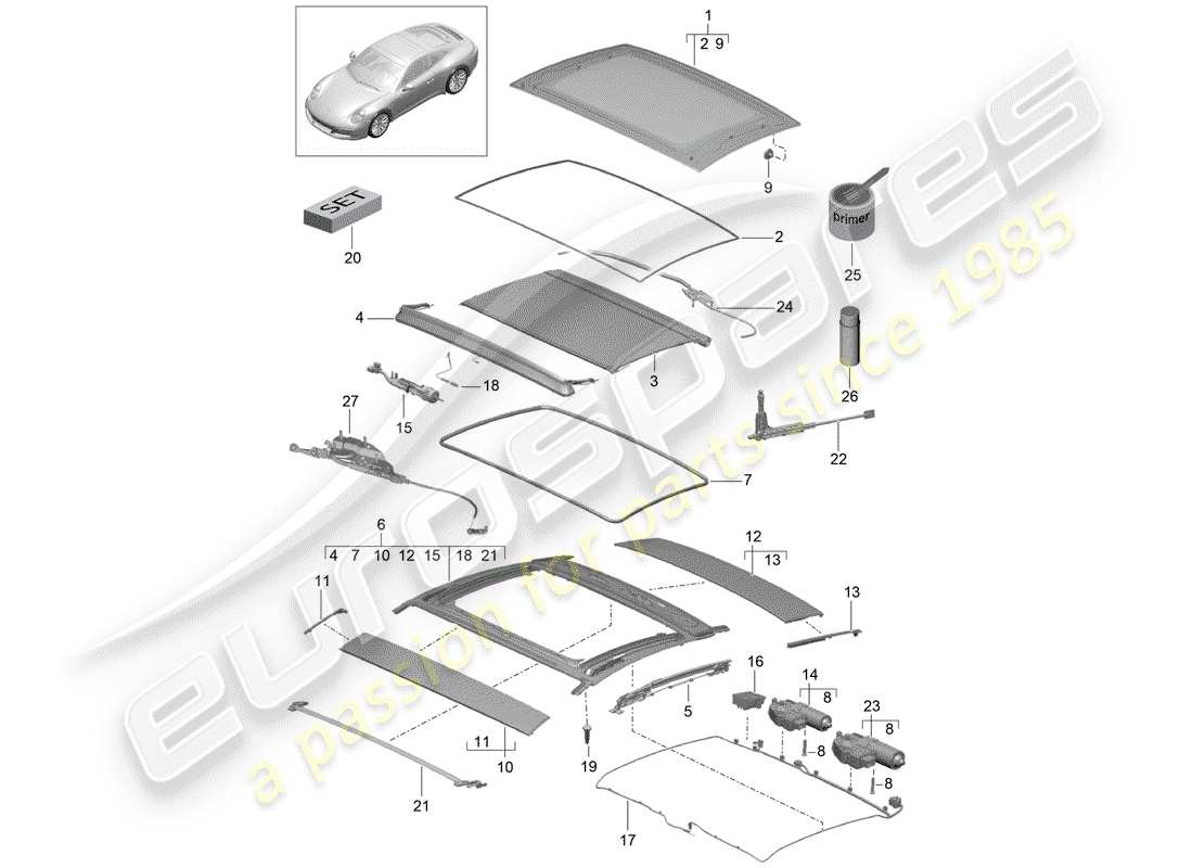 porsche 2020 (991-2) toit en verre schéma des pièces