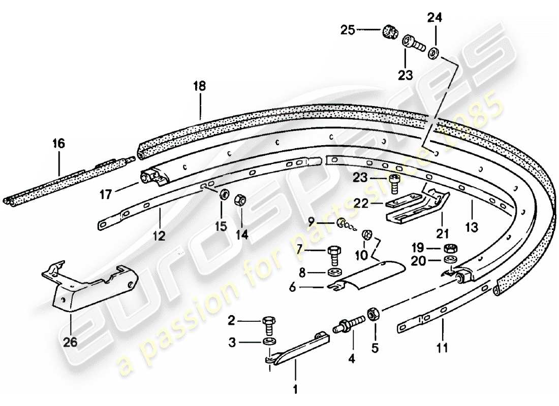 porsche 1983 (911) capot - support - pièces individuelles schéma des pièces