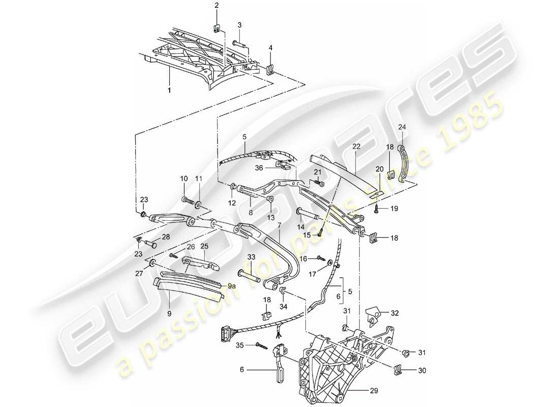 porsche 2004 (996) cadre supérieur - pièces individuelles schéma des pièces